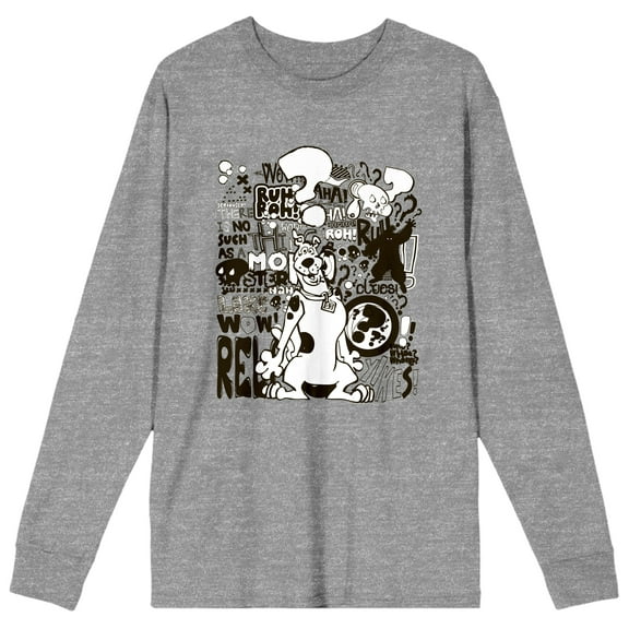 Scooby Doo Cartoon Black and White Print Men's Heather Grey Graphic Tee Shirt-S