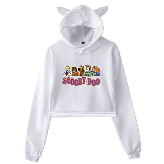 Scooby Doo Cartoon Streetwear Female Cat Ears Hoodie Long Sleeve Crop Top Women's Clothes