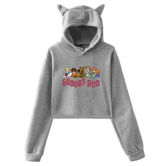 Scooby Doo Cartoon Streetwear Female Cat Ears Hoodie Long Sleeve Crop Top Women's Clothes