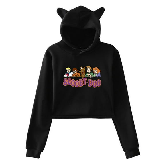 Scooby Doo Cartoon Streetwear Female Cat Ears Hoodie Long Sleeve Crop Top Women's Clothes