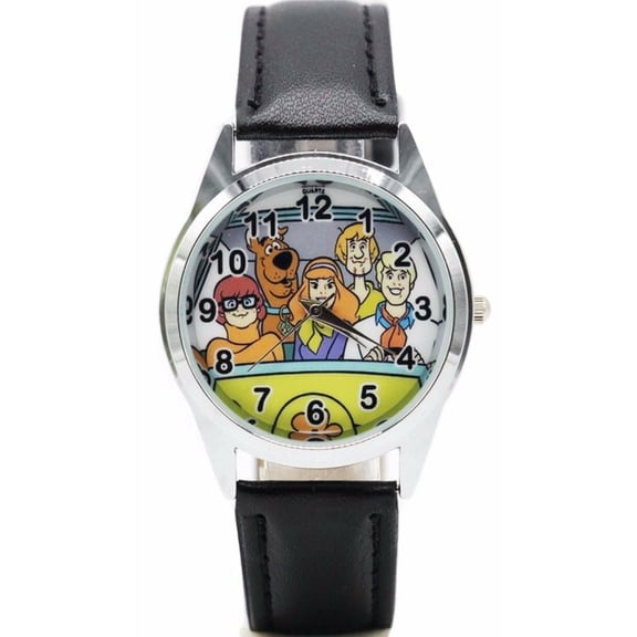 Scooby Doo Cast in Mystery Machine Black Leather Band Wrist Watch