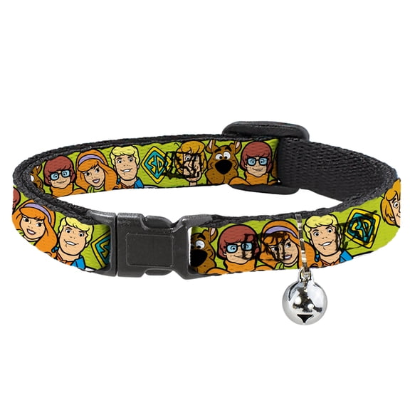 Scooby Doo Cat Collar, Breakaway Collar with Bell, Scooby Doo Character Faces Close Up Green, 8.5 to 12 Inches 0.5 Inch Wide
