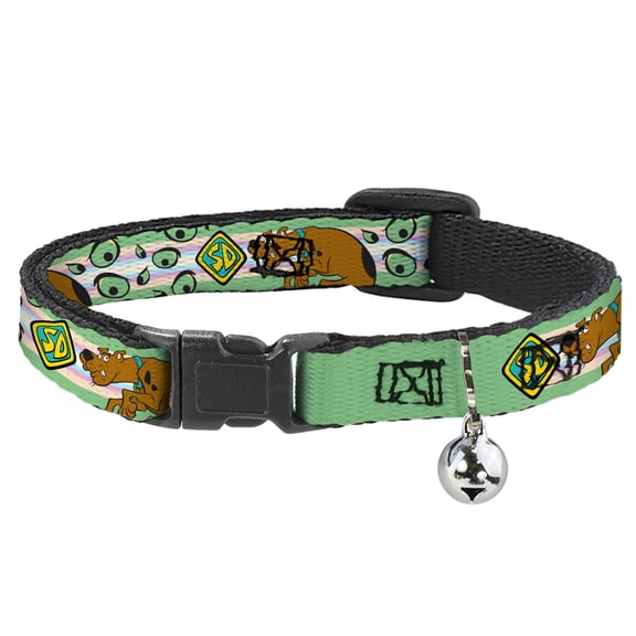 Scooby Doo Cat Collar, Breakaway Collar with Bell, Scooby Doo Sneaking Pose and Monster Eyes Greens, 8.5 to 12 Inches 0.5 Inch Wide
