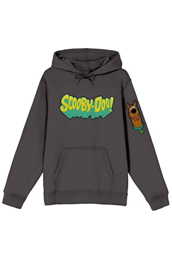 Scooby Doo Character Chenille Patch Long Sleeve Charcoal Hooded Sweatshirt-Large