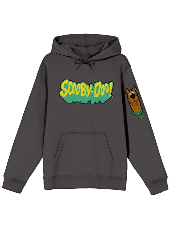 Scooby Doo Character Chenille Patch Long Sleeve Charcoal Hooded Sweatshirt-XXL