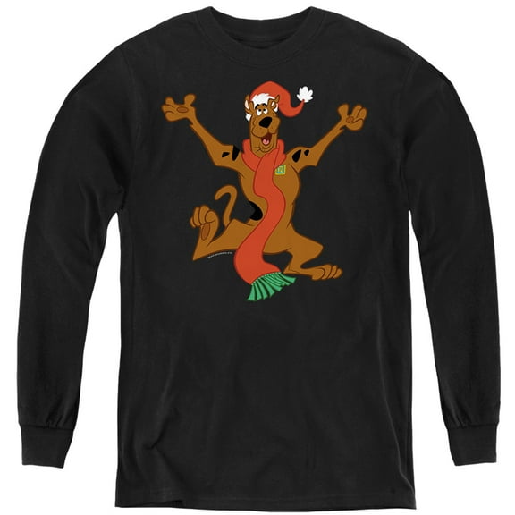 Scooby Doo! Christmas Hugs Kids Long Sleeve T Shirt (Large) for Youth Boys and Girls, Black