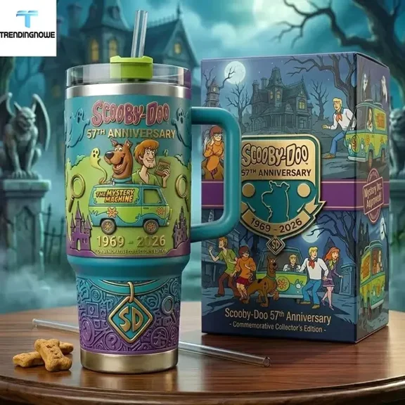 Scooby-Doo Detailed Character Graphic 40oz Tumbler with Handle & Straw, Insulated Stainless Steel Travel Mug, Double Wall Reusable Cup for Hot Cold Drinks, Gift for Fans