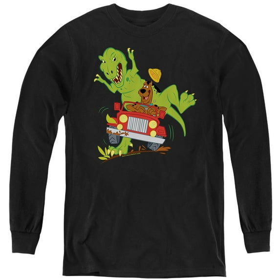 Scooby Doo! Dino Chase Kids Long Sleeve T Shirt (Medium) for Youth Boys and Girls, Black