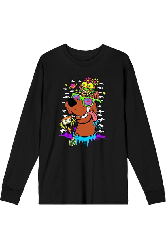 Scooby-Doo Dog With Shades Adult Black Crew Neck Long Sleeve Tee-Large