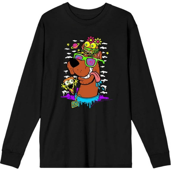 Scooby-Doo Dog With Shades Adult Black Crew Neck Long Sleeve Tee-XL