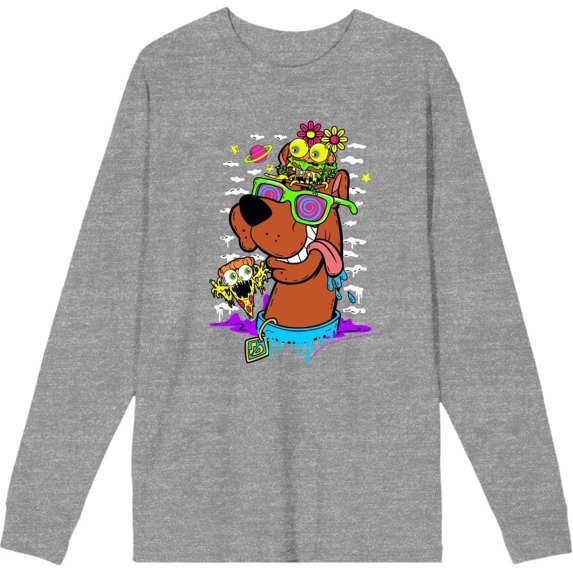 Scooby-Doo Dog With Shades Adult Heather Gray Crew Neck Long Sleeve Tee-XL