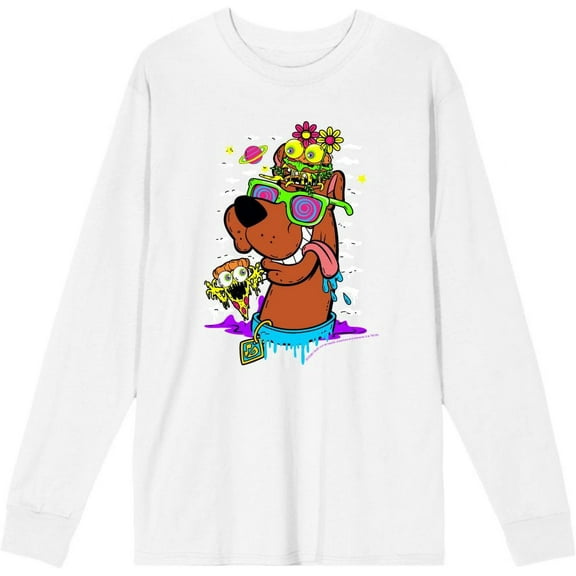 Scooby-Doo Dog With Shades Adult White Crew Neck Long Sleeve Tee-XL