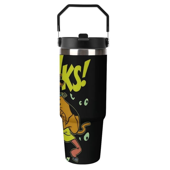 Scooby Doo Double-walled Insulated Mug with Handle, Straw, and Leak-proof Stainless Steel Travel Coffee Mug 30oz