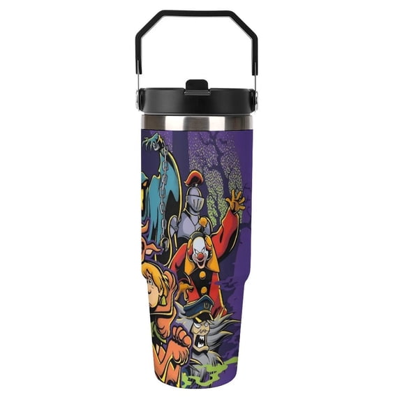 Scooby Doo Double-walled Insulated Mug with Handle, Straw, and Leak-proof Stainless Steel Travel Coffee Mug 30oz