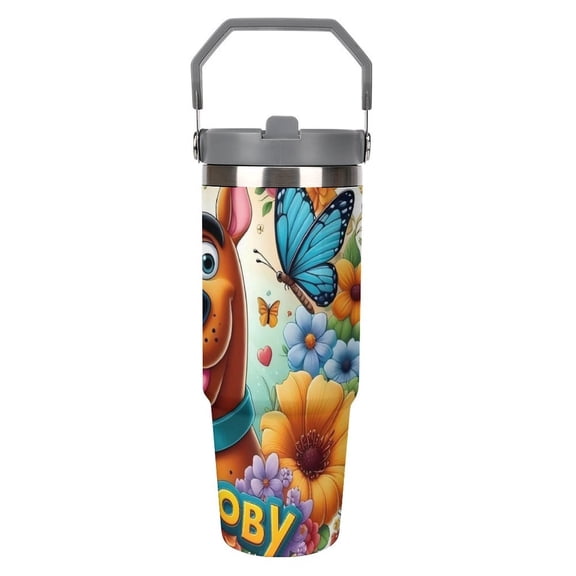 Scooby Doo Double-walled Insulated Mug with Handle, Straw, and Leak-proof Stainless Steel Travel Coffee Mug 30oz