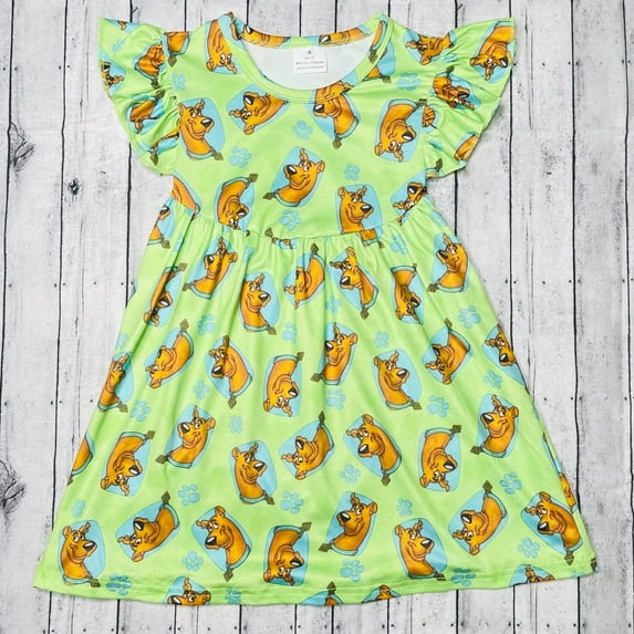 Mystery Pup Inspired Cartoon Dress for Toddler Girls Soft Cotton Play Dress with Dog Print Short Sleeve Outfit for Fans Fun Birthday or Costume Dress for Little Kids Ages 2T–8T
