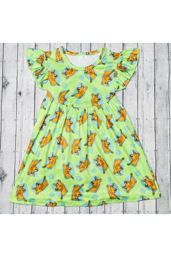 Mystery Pup Inspired Cartoon Dress for Toddler Girls Soft Cotton Play Dress with Dog Print Short Sleeve Outfit for Fans Fun Birthday or Costume Dress for Little Kids Ages 2T–8T