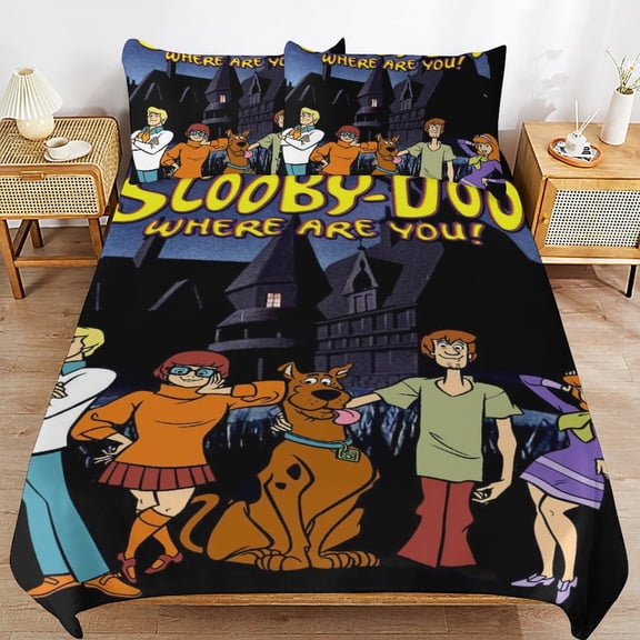 Scooby Doo Duvet Cover 3 Pcs Set Cute Kids Comforter Cover with 2 Pillowcases Luxury Soft Bedding Bedroom Decor for Teens Boys Girls, 86"x70"