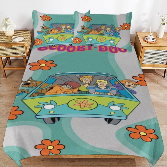 Scooby Doo Duvet Cover 3 Pcs Set Cute Kids Comforter Cover with 2 Pillowcases Luxury Soft Bedding Bedroom Decor for Teens Boys Girls, 86"x70"