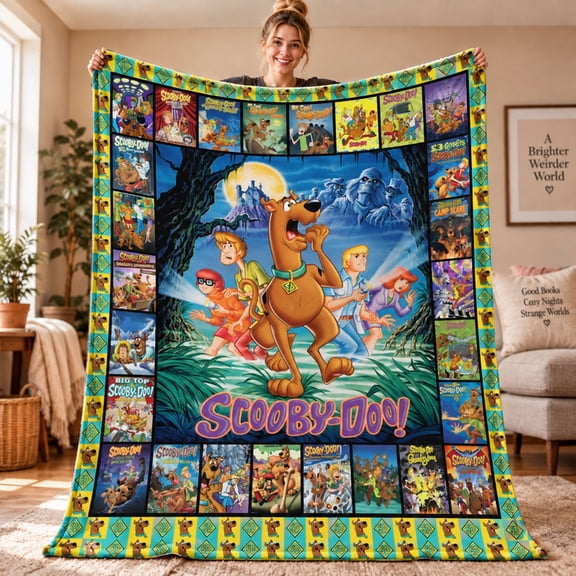 Scooby-Doo Flannel Blanket, Mystery Gang Character Collage Throw Blanket, Cartoon Fan Room Decor