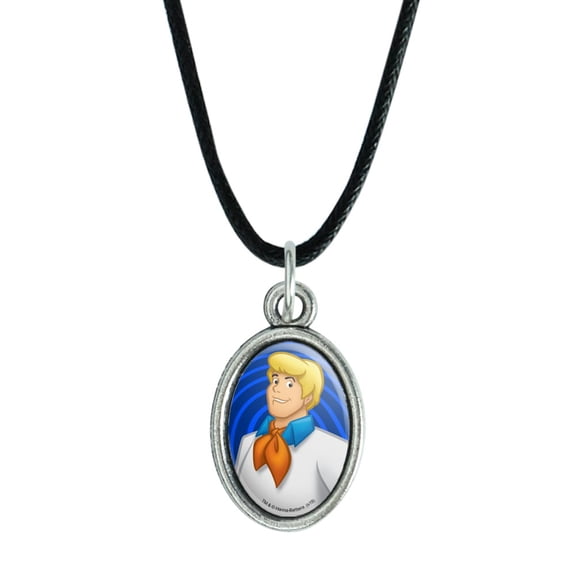 Scooby-Doo Fred Character Antiqued Oval Charm Pendant with Black Satin Cord