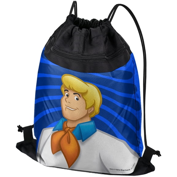 Scooby-Doo Fred Character Pattern Drawstring Backpack Sports Bag Sackpack 17" x 13", Perfect for Gym, Yoga or Practice