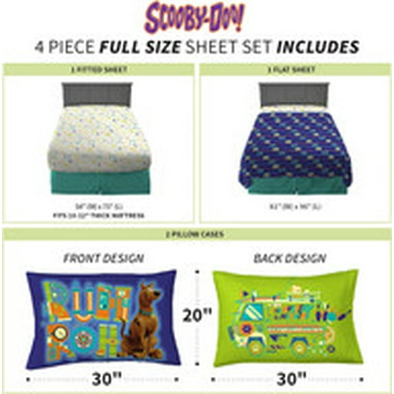 Franco Manufacturing 4-Piece Scooby Doo Microfiber Bed Sheet Sets, Full – Wrinkle-resistant