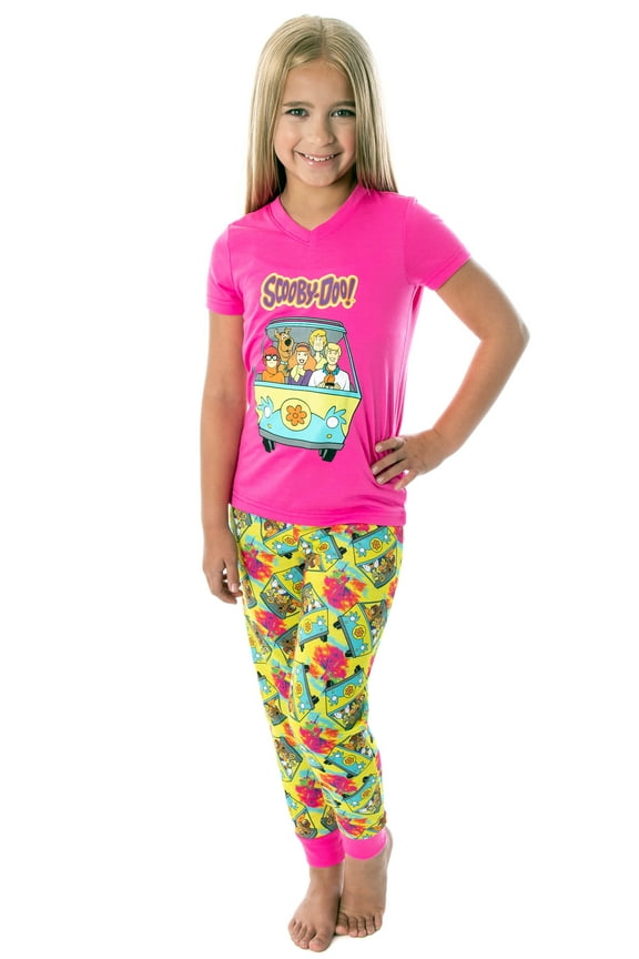 Scooby-Doo Girls' Mystery Machine Short-Sleeve Shirt Jogger Pants 2 Piece Pajama Set Lounge Sleepwear