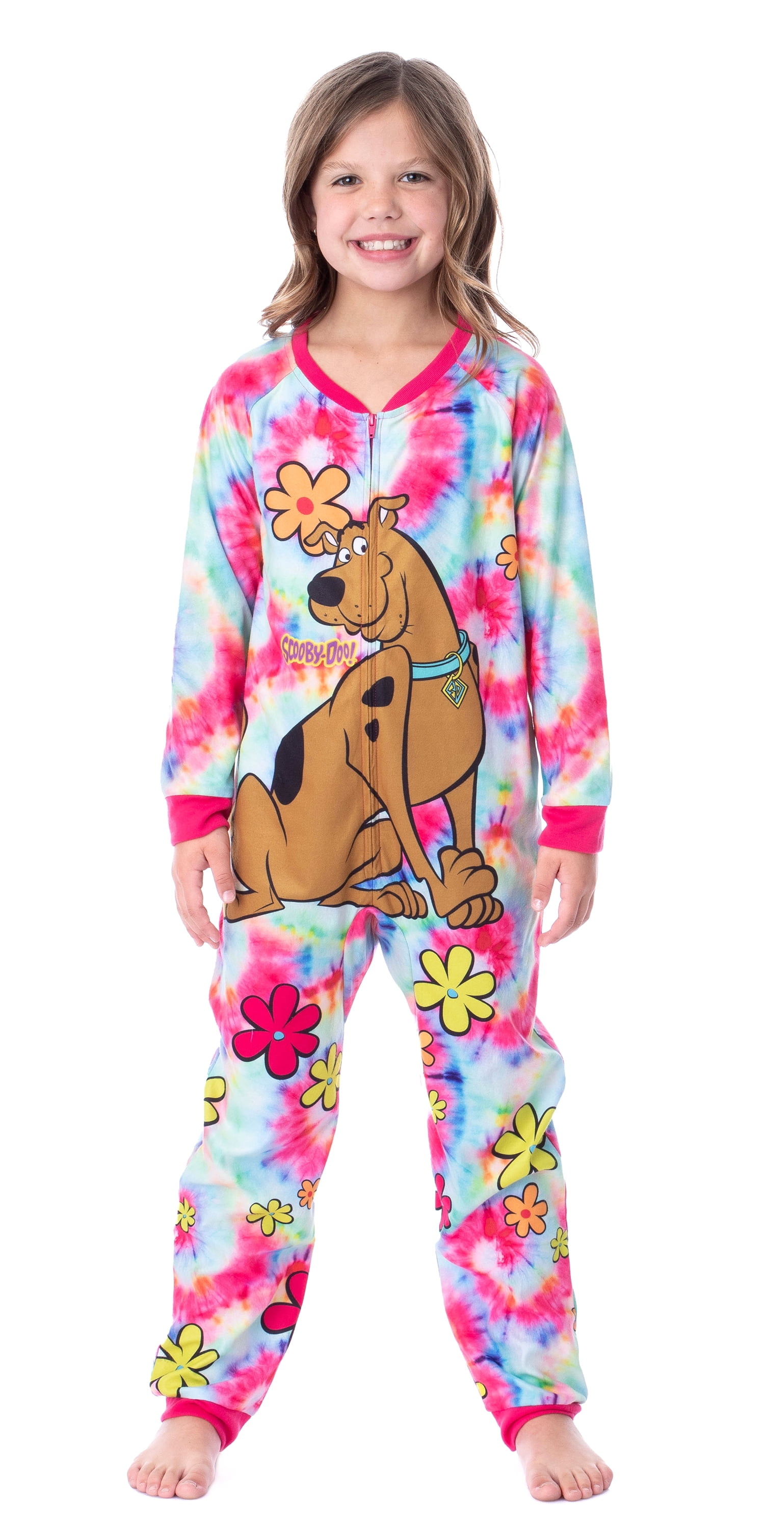 Scooby Doo Girls Tie Dye Flower Power Kids Union Suit Footless Sleep Pajama