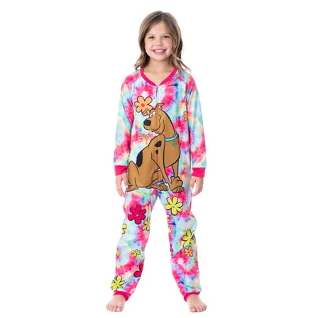 Scooby-Doo Girls' Tie-Dye Flower Power Union Suit Footless Sleep Pajama