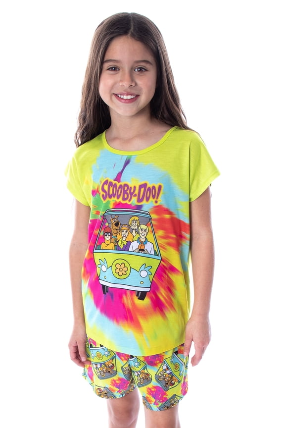 Scooby Doo Girls' Tie Dye Mystery Machine Shirt and Shorts Pajama Set