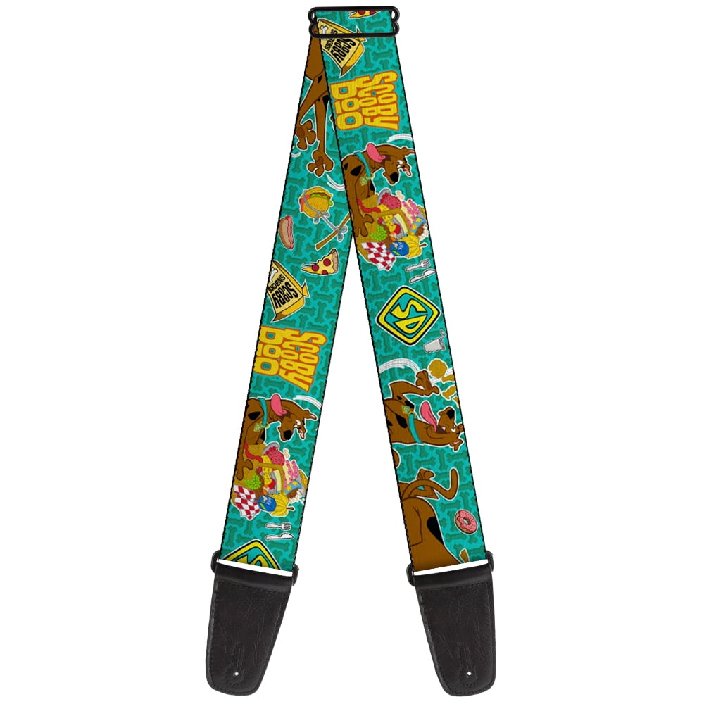 Scooby Doo Guitar Strap, Scooby Doo Snacks Bone Monogram Blues, 2 Inches Wide