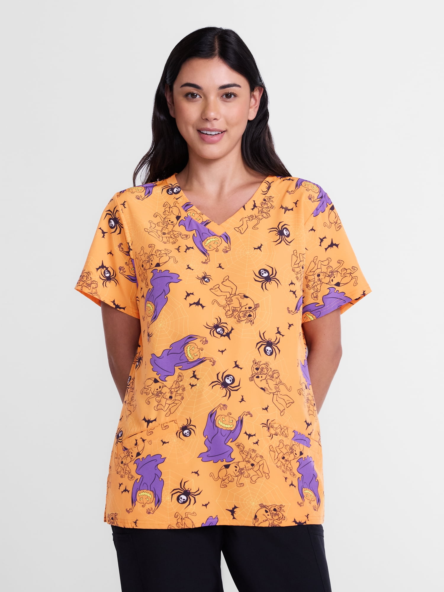 Scooby-Doo Women's Halloween Scrub Top with Short Sleeves, Sizes S-XXXL