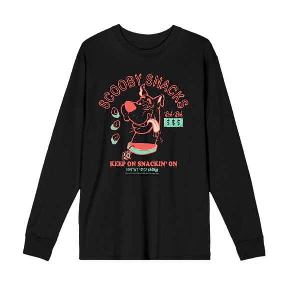 Scooby-Doo Keep On Snackin' Adult Black Crew Neck Long Sleeve Tee-Medium