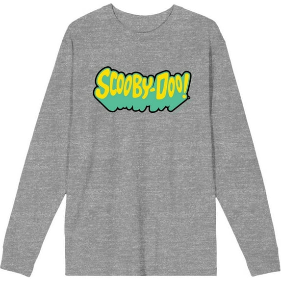 Scooby-Doo Logo Title Adult Heather Gray Crew Neck Long Sleeve Tee-XL