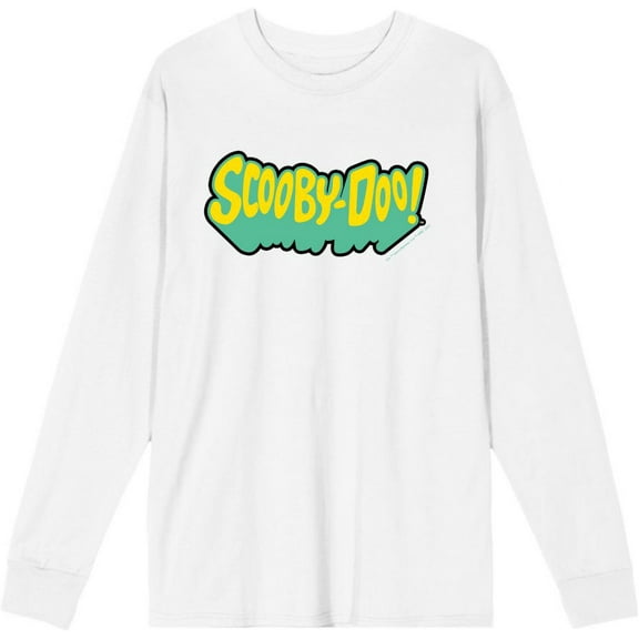 Scooby-Doo Logo Title Adult White Crew Neck Long Sleeve Tee-Medium