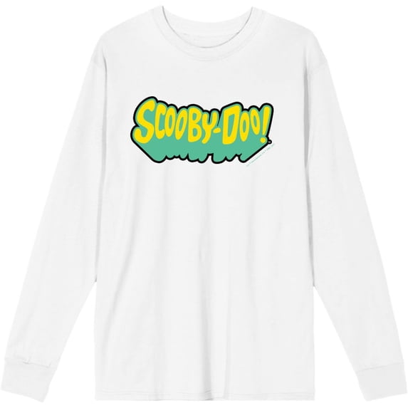 Scooby-Doo Logo Title Adult White Crew Neck Long Sleeve Tee-Medium