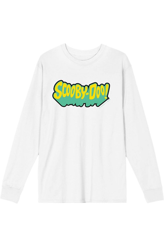 Scooby-Doo Logo Title Adult White Crew Neck Long Sleeve Tee-Medium