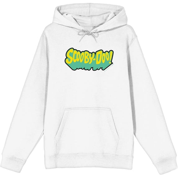 Scooby-Doo Logo Title Adult White Long Sleeve Hoodie-Large