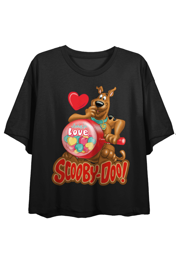 Scooby Doo Looking for Love Women's Black Graphic Crop Tee-Large