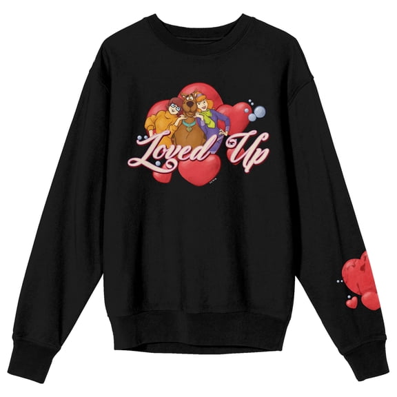 Scooby Doo Loved Up Crew Neck Long Sleeve Adult Black Sweatshirt