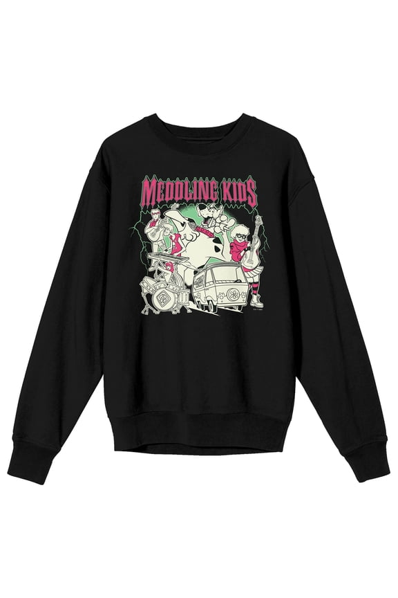Scooby-Doo Meddling Kids Crew Neck Long Sleeve Adult Black Sweatshirt-3XL