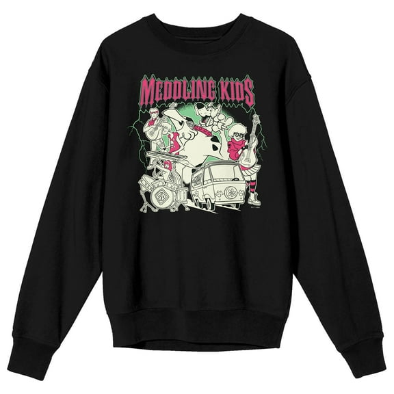 Scooby-Doo Meddling Kids Crew Neck Long Sleeve Adult Black Sweatshirt-Medium