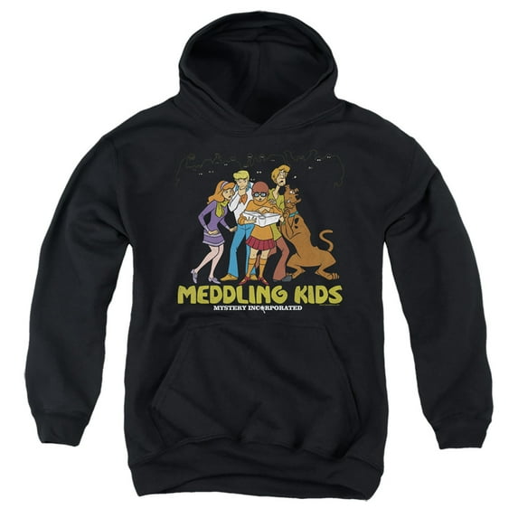 Scooby Doo! Meddling Kids Kids Pull-Over Hoodie (X-Large) for Youth Boys and Girls, Black