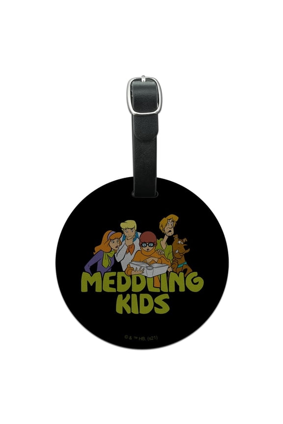 Scooby-Doo Meddling Kids Round Leather Luggage Card Suitcase Carry-On ID Tag