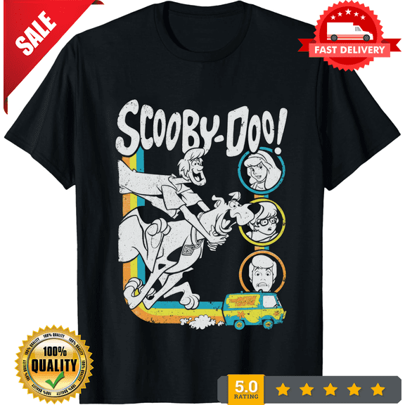 Scooby-Doo Men's Distressed Print Characters And Mystery Machine-T-Shirt (6XLT), LIMITED EDITION-TH73568