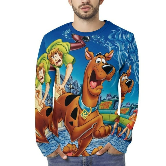 Scooby Doo Men's Graphic T Shirts Long Sleeve Printed Tee Tops Autumn Casual T-Shirt Fall Clothes XL