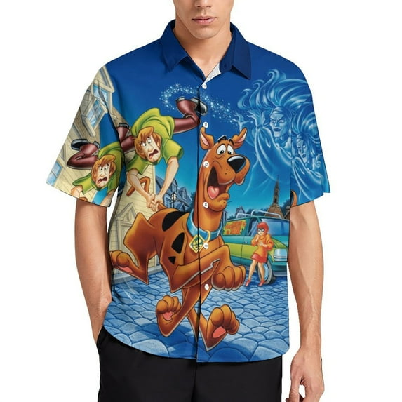 Scooby-Doo Men's Hawaiian Shirt Short Sleeve Casual Summer Beach Aloha Shirt Button Down Hawaii Shirts