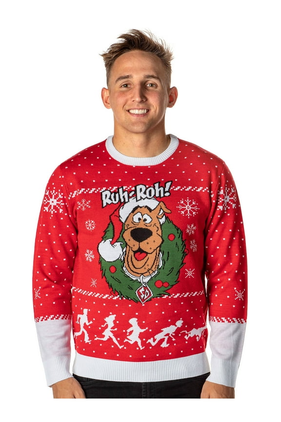 Scooby Doo Men's Ruh-Roh! Santa Scooby Christmas Ugly Sweater Knit Pullover