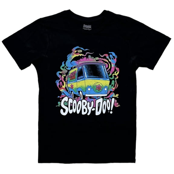 Scooby Doo Men's T-Shirt Genuine Merch Mystery Machine Van Graphic Black Tee (Small, Black)